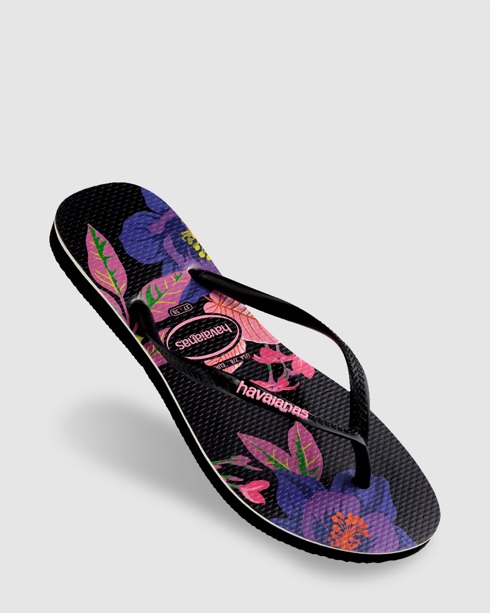 Buy Womens Slim Floral Neon Black Thongs by Havaianas Surf