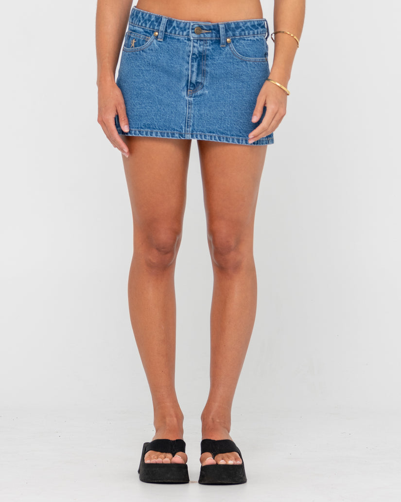 WOMENS RISQUE LOW RISE DENIM SKIRT
