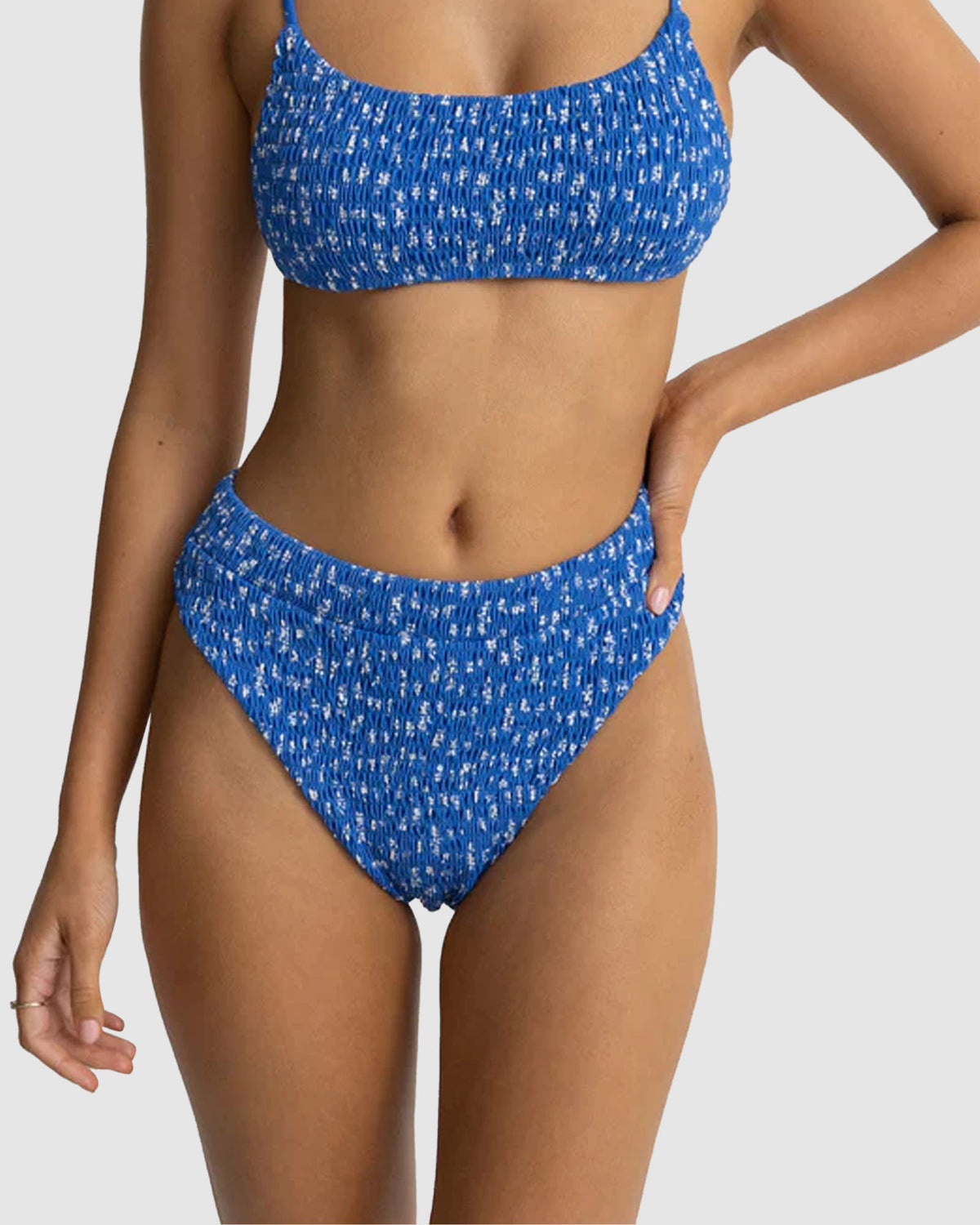 WOMENS ELODIE FLORAL SMOCKED HI WAIST BIKINI BOTTOM