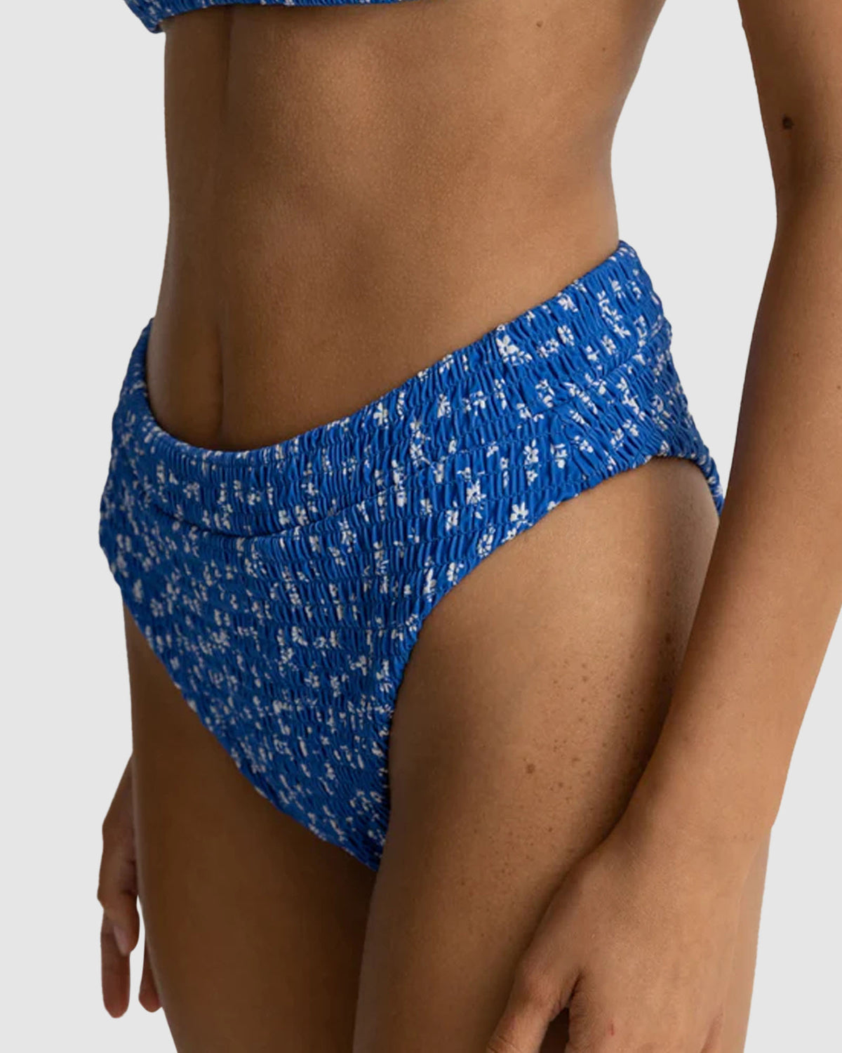 WOMENS ELODIE FLORAL SMOCKED HI WAIST BIKINI BOTTOM