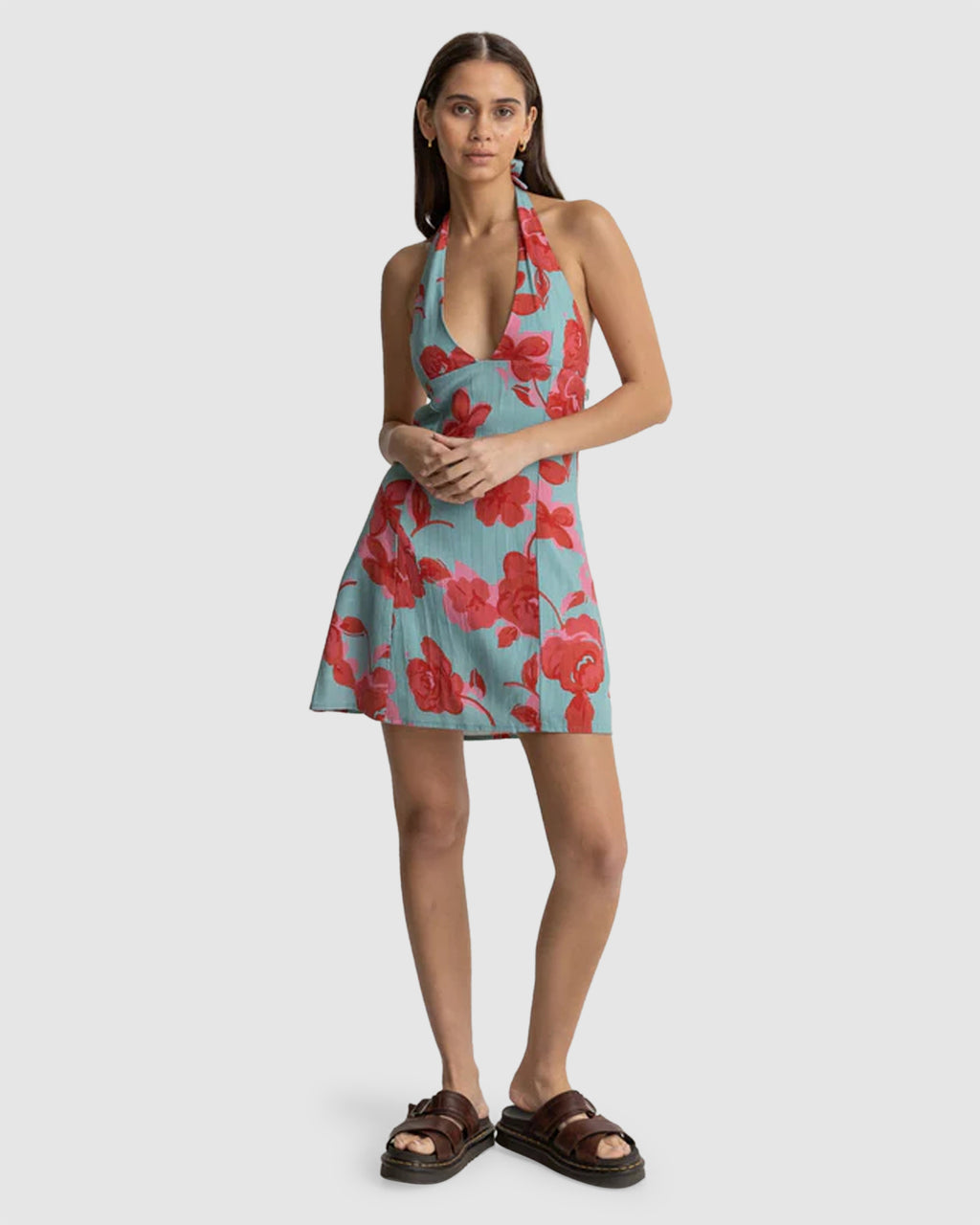 Womens Inferna Floral Halter Mini Dress