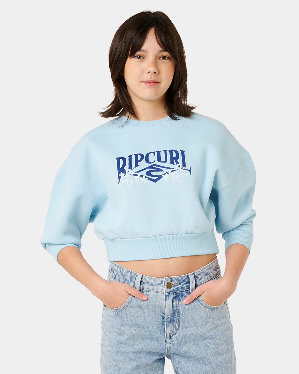 Girls 8-14 Tropical Cropped Crew Neck