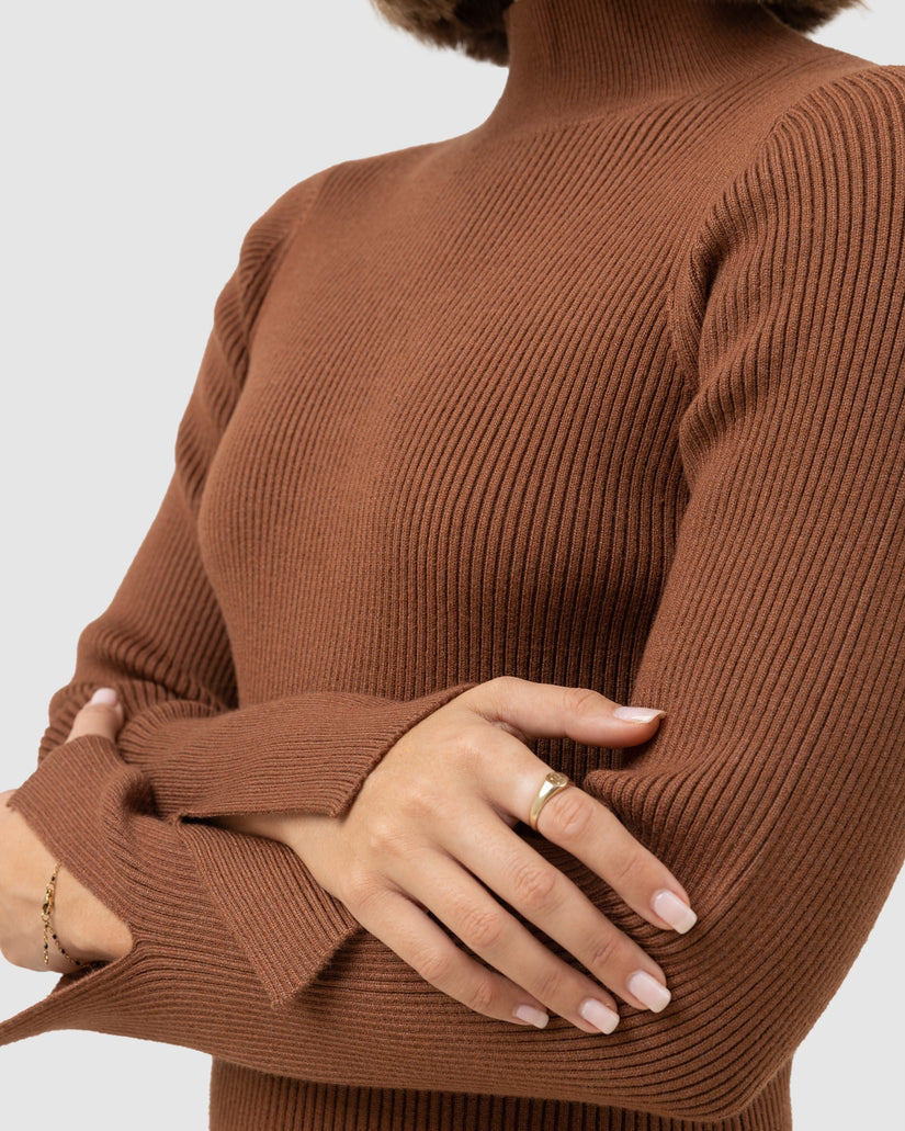 WOMENS LONG SLEEVE KNIT MIDI DRESS
