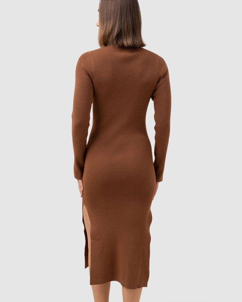 WOMENS LONG SLEEVE KNIT MIDI DRESS