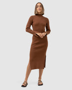 WOMENS LONG SLEEVE KNIT MIDI DRESS