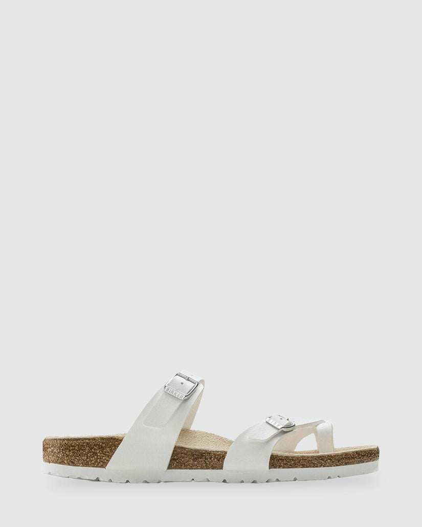 MAYARI WHITE BIRKO-FLOR NARROW SANDALS