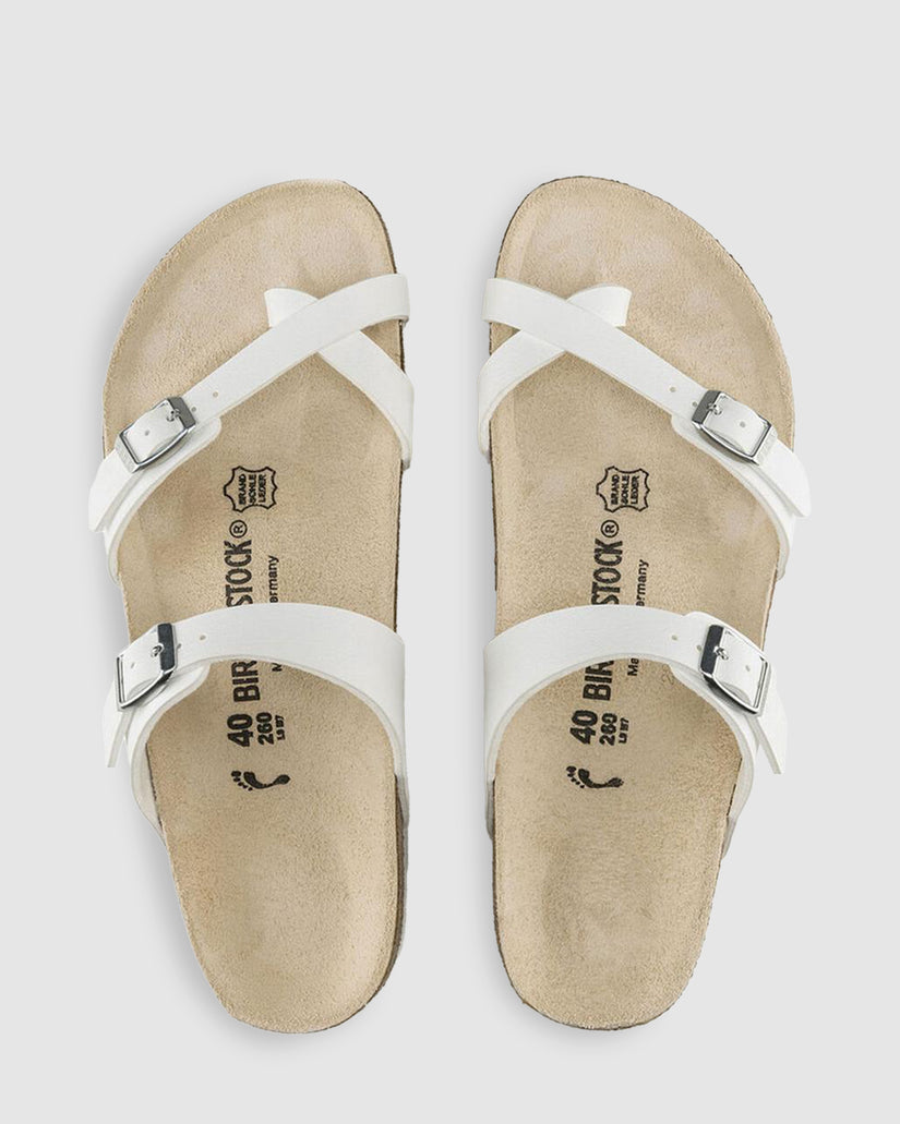 MAYARI WHITE BIRKO-FLOR NARROW SANDALS
