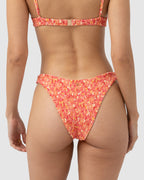 WOMENS ZADIE FLORAL SMOCKED HI CUT BIKINI BOTTOMS