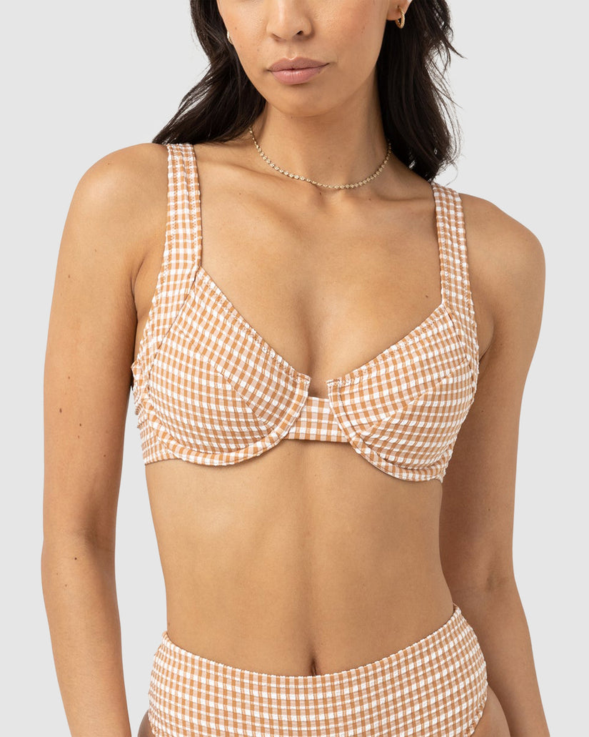 WOMENS LOLA CHECK PANELLED UNDERWIRE BIKINI TOP
