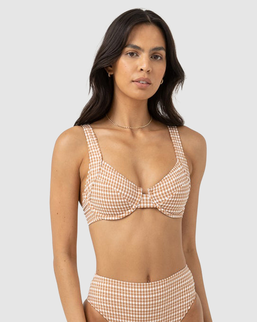 WOMENS LOLA CHECK PANELLED UNDERWIRE BIKINI TOP