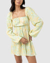 WOMENS MAGNOLIA FLORAL LONG SLEEVE MINI DRESS