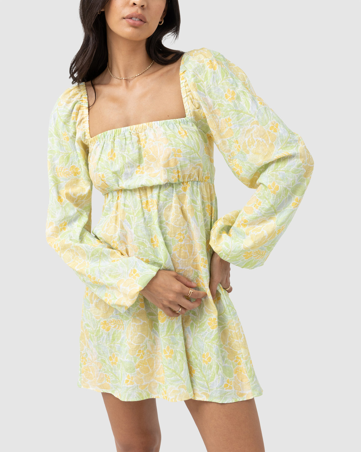 WOMENS MAGNOLIA FLORAL LONG SLEEVE MINI DRESS