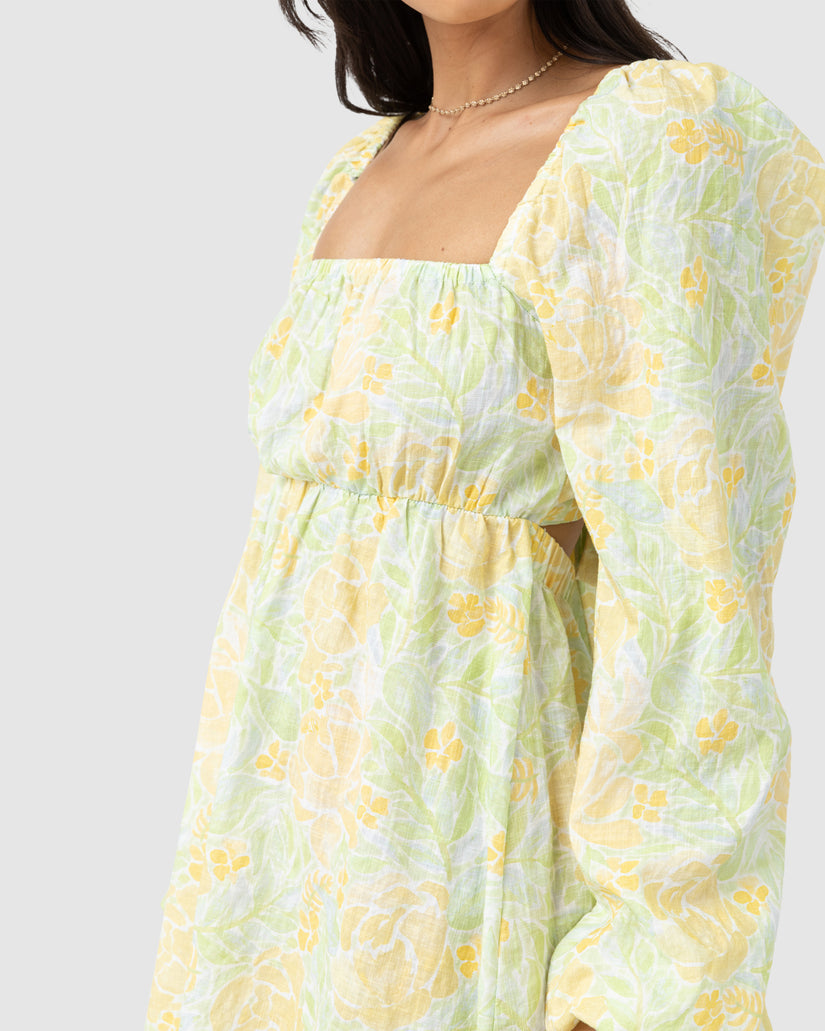 WOMENS MAGNOLIA FLORAL LONG SLEEVE MINI DRESS