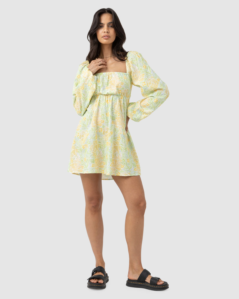 WOMENS MAGNOLIA FLORAL LONG SLEEVE MINI DRESS
