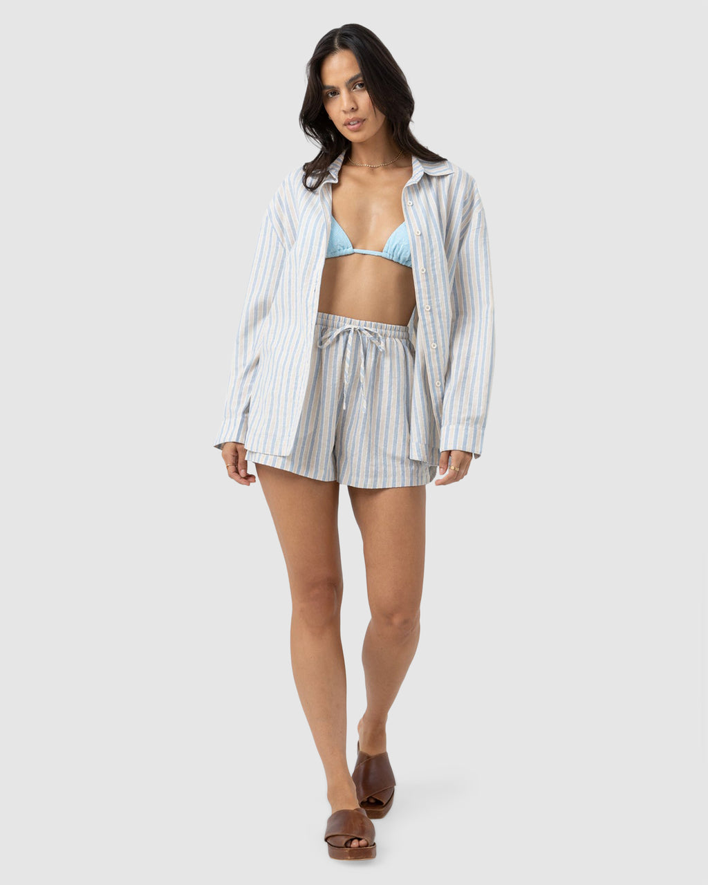 WOMENS AMORE STRIPE ELASTIC WAIST SHORTS