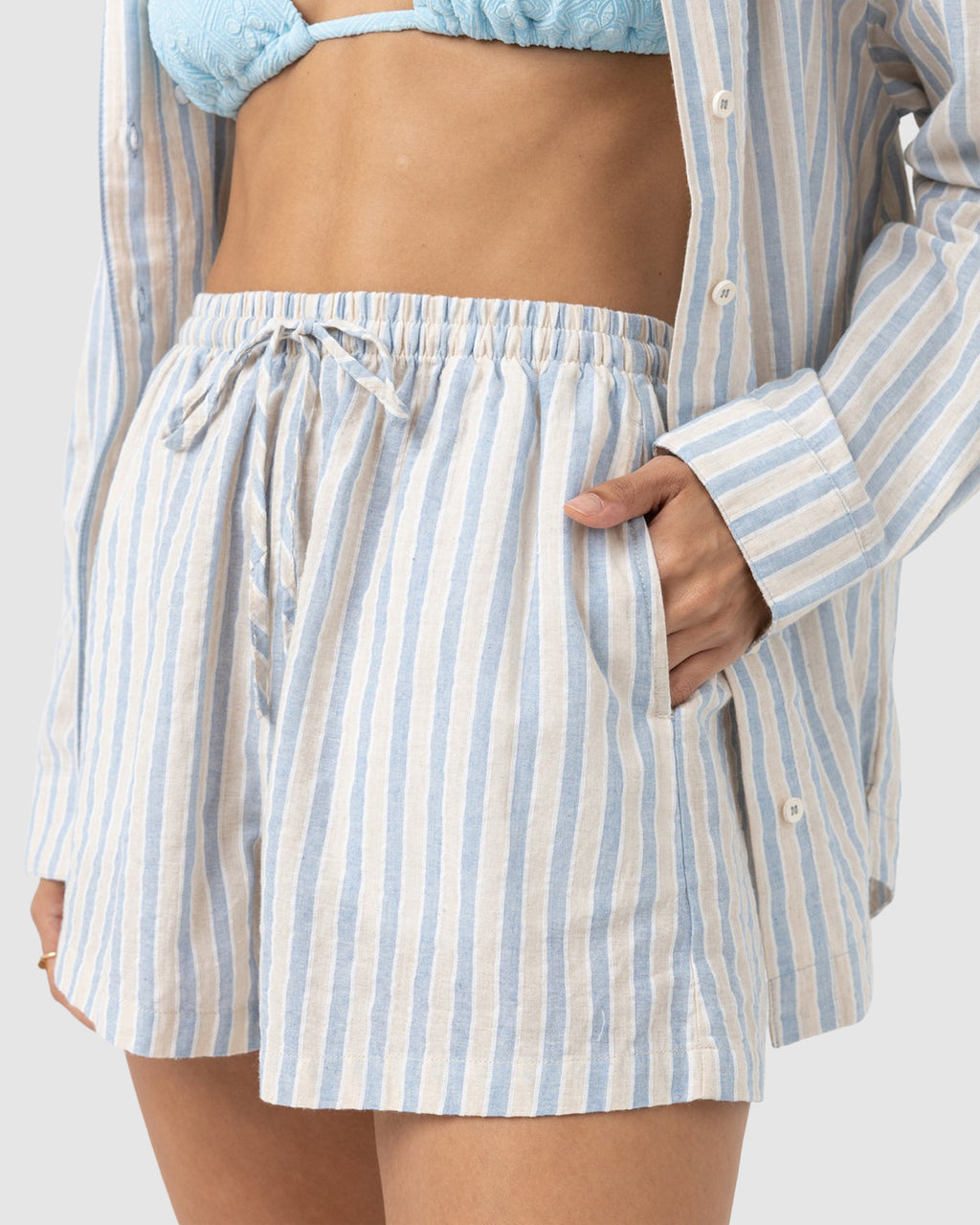 WOMENS AMORE STRIPE ELASTIC WAIST SHORTS
