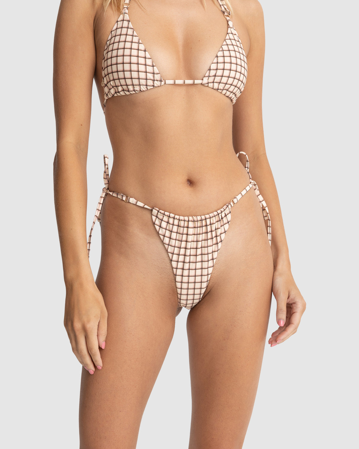 WOMENS RUMI CHECK GATHERED TIE SIDE ITSY BIKINI BOTTOMS