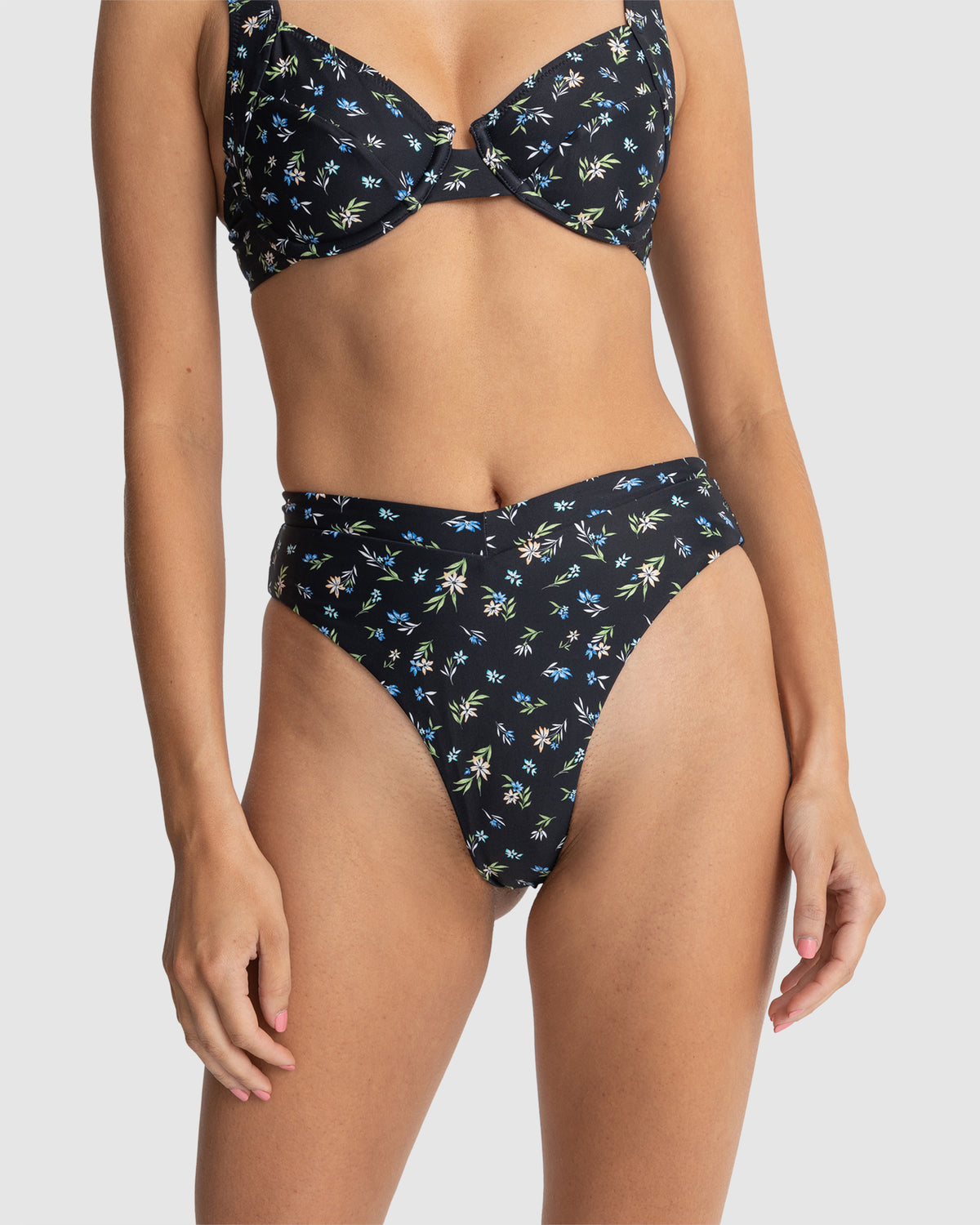 WOMENS FLEUR FLORAL DEEP V HI WAIST BIKINI BOTTOMS
