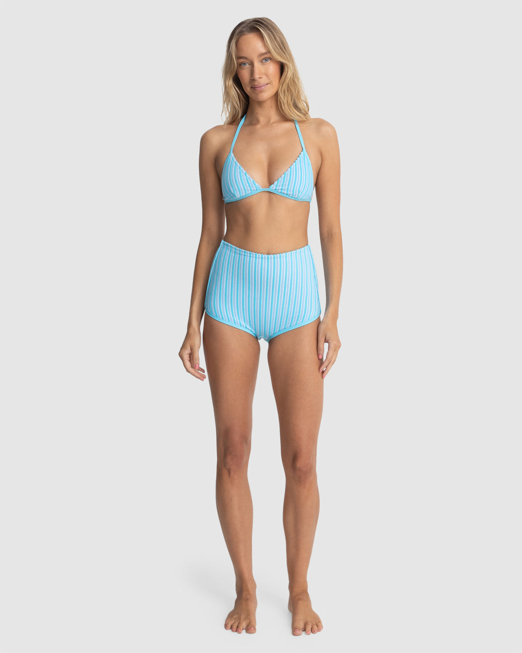 WOMENS TERRY SANDS STRIPE FIXED HALTER BIKINI TOP