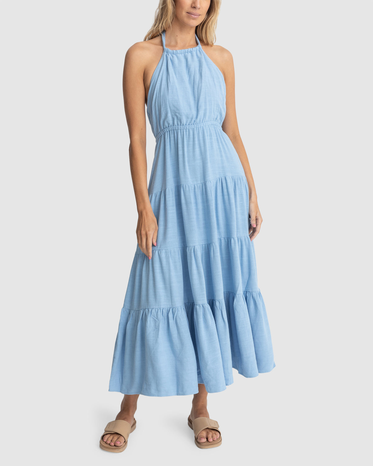Womens Seacoast Halter Tiered Maxi Dress