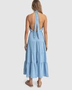 Womens Seacoast Halter Tiered Maxi Dress
