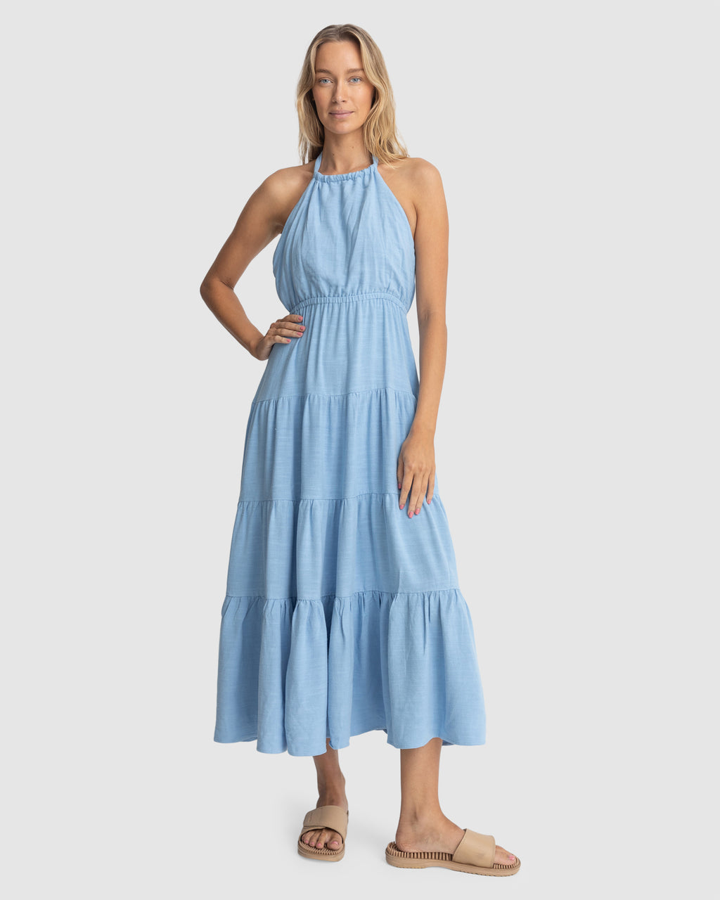 Womens Seacoast Halter Tiered Maxi Dress