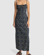 WOMENS FLEUR FLORAL GATHERED MAXI DRESS