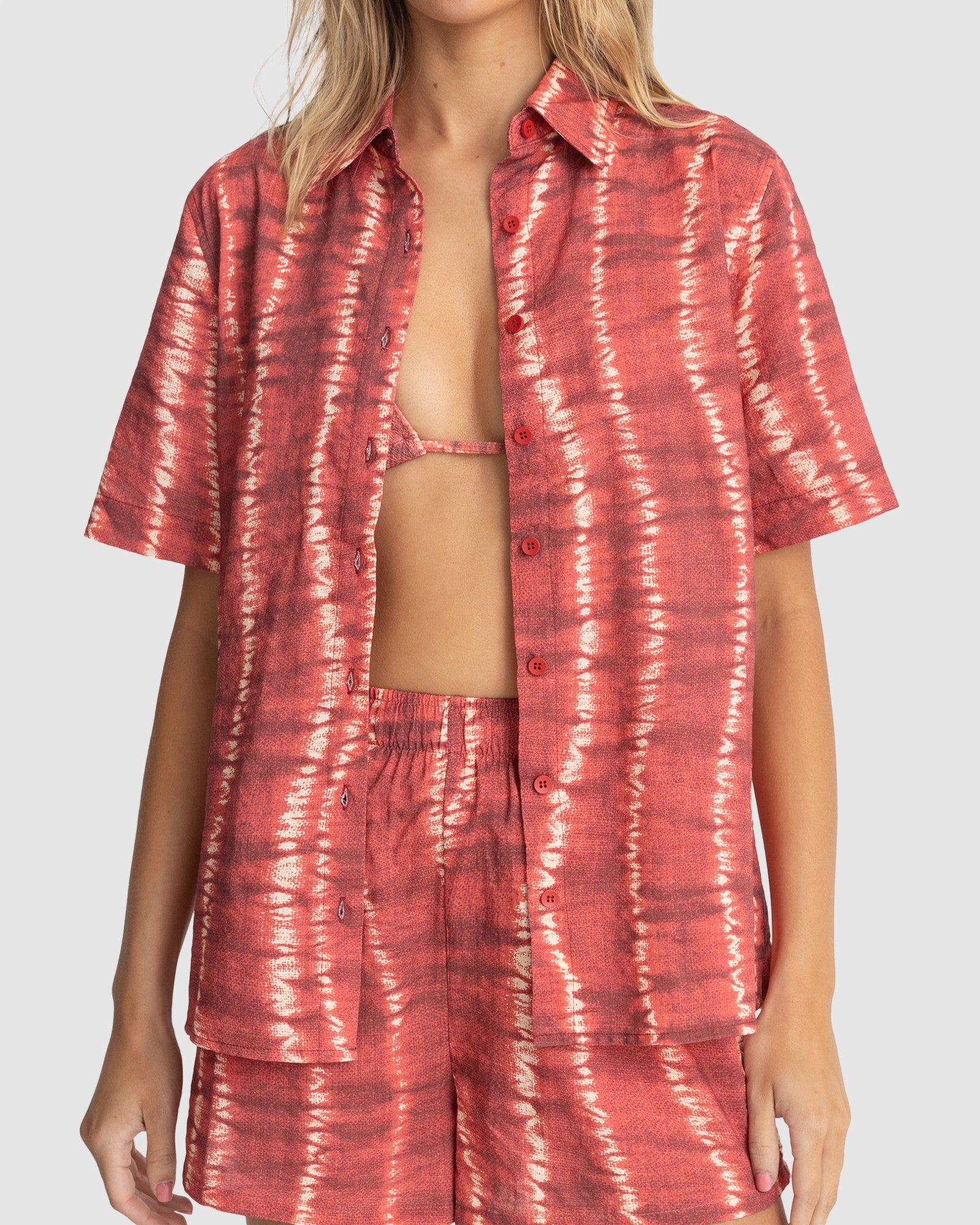 womens red tie dye shirt