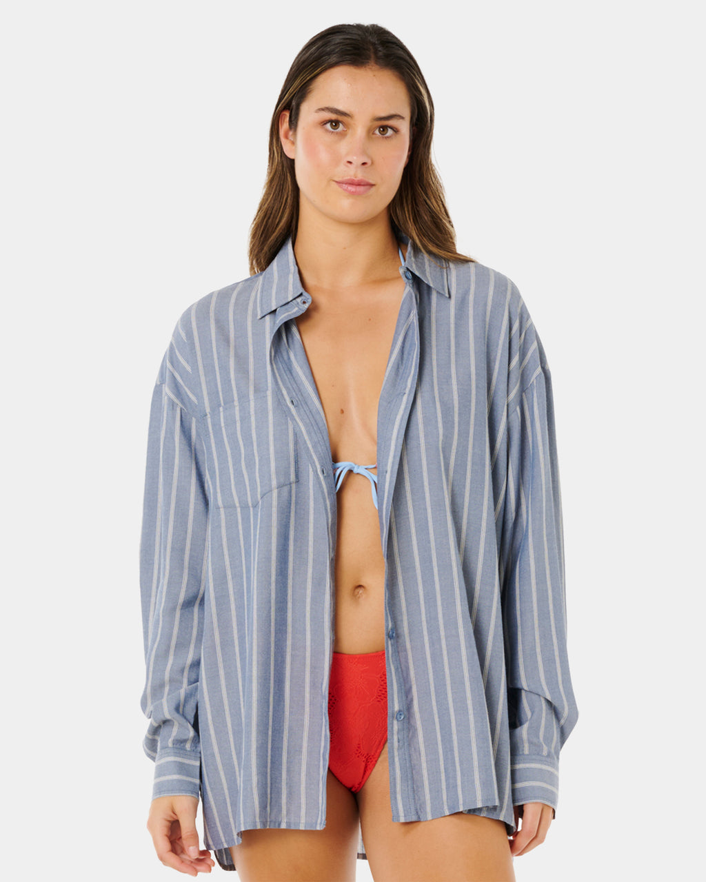 Womens Beach Days Pinstripe Long Sleeve Shirt