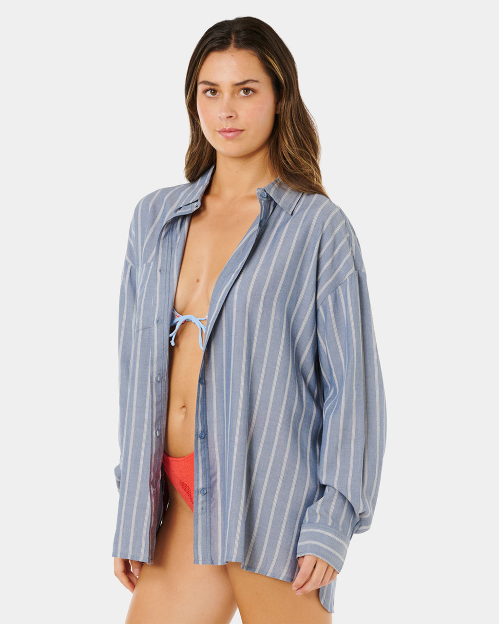 Womens Beach Days Pinstripe Long Sleeve Shirt