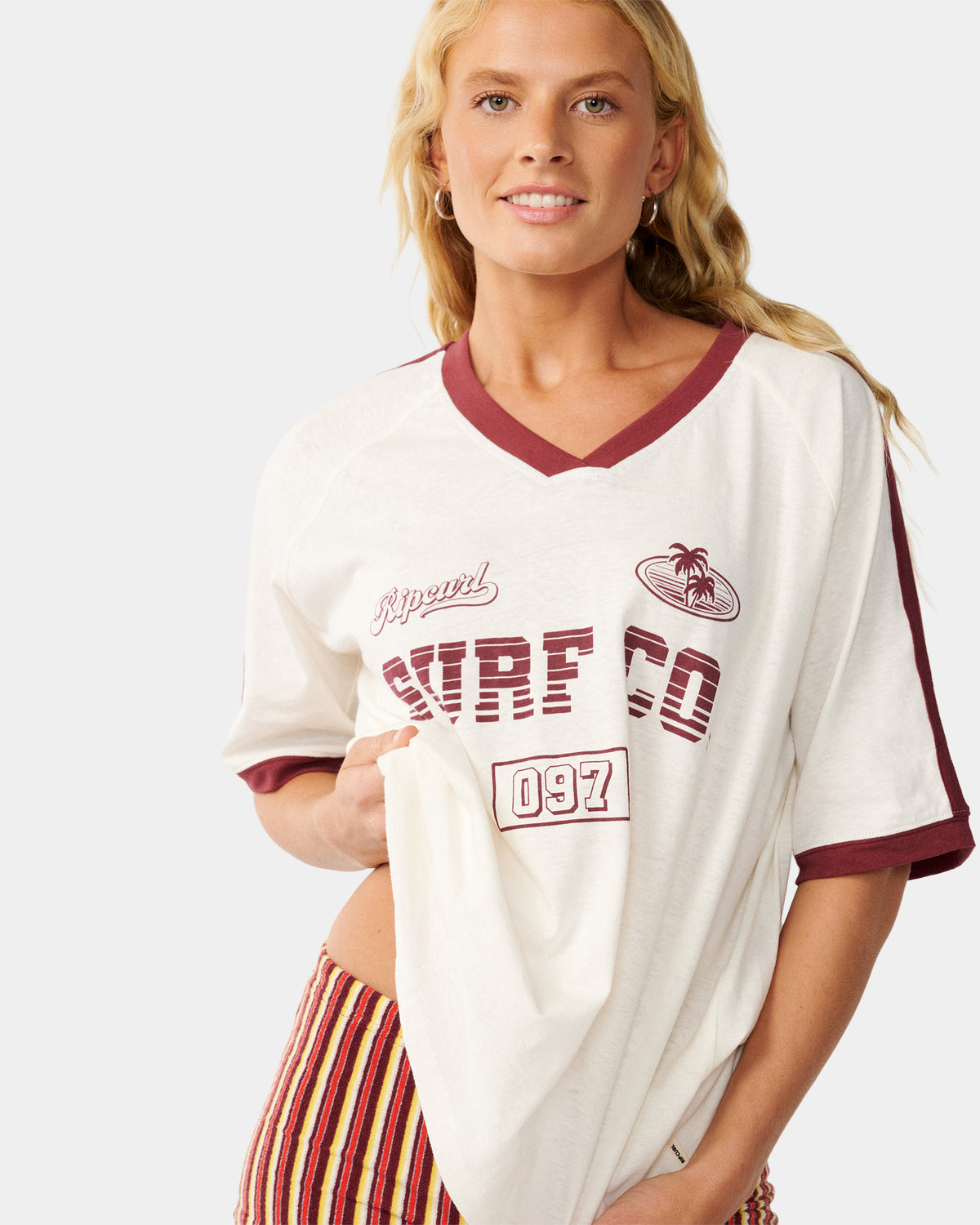Womens Surf Co Oversized V Neck T-Shirt