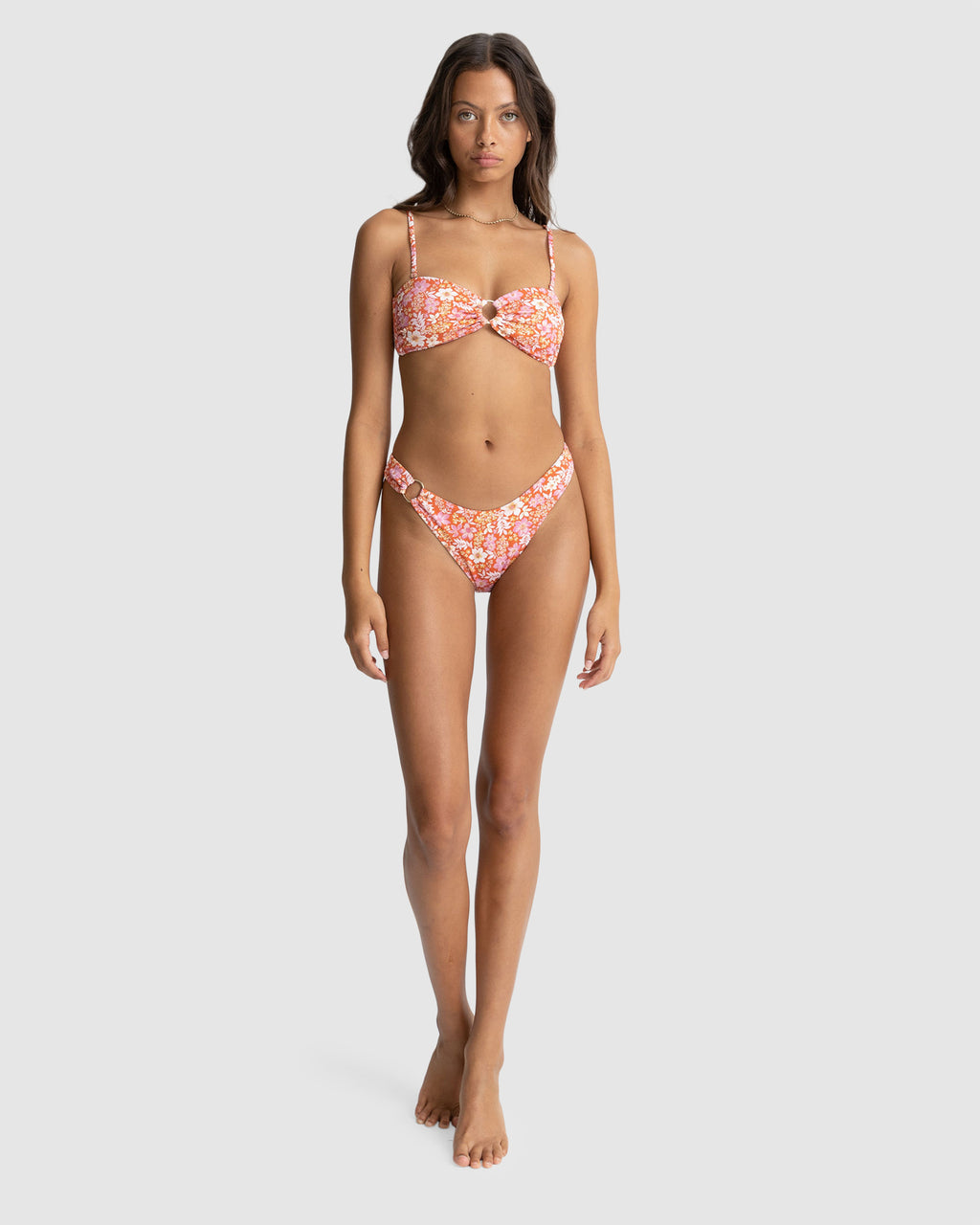 WOMENS LUNA FLORAL O RING HI CUT BIKINI BOTTOMS