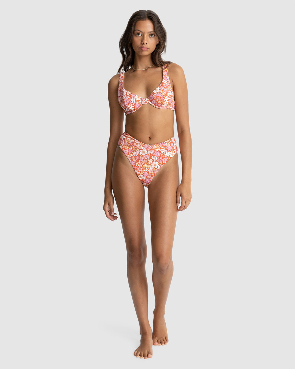 WOMENS LUNA FLORAL DEEP V HI WAIST BIKINI BOTTOMS