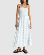WOMENS GRACE FLORAL SHIRRED MIDI DRESS