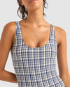 WOMENS LONDON CHECK SCOOP NECK ONE PIECE