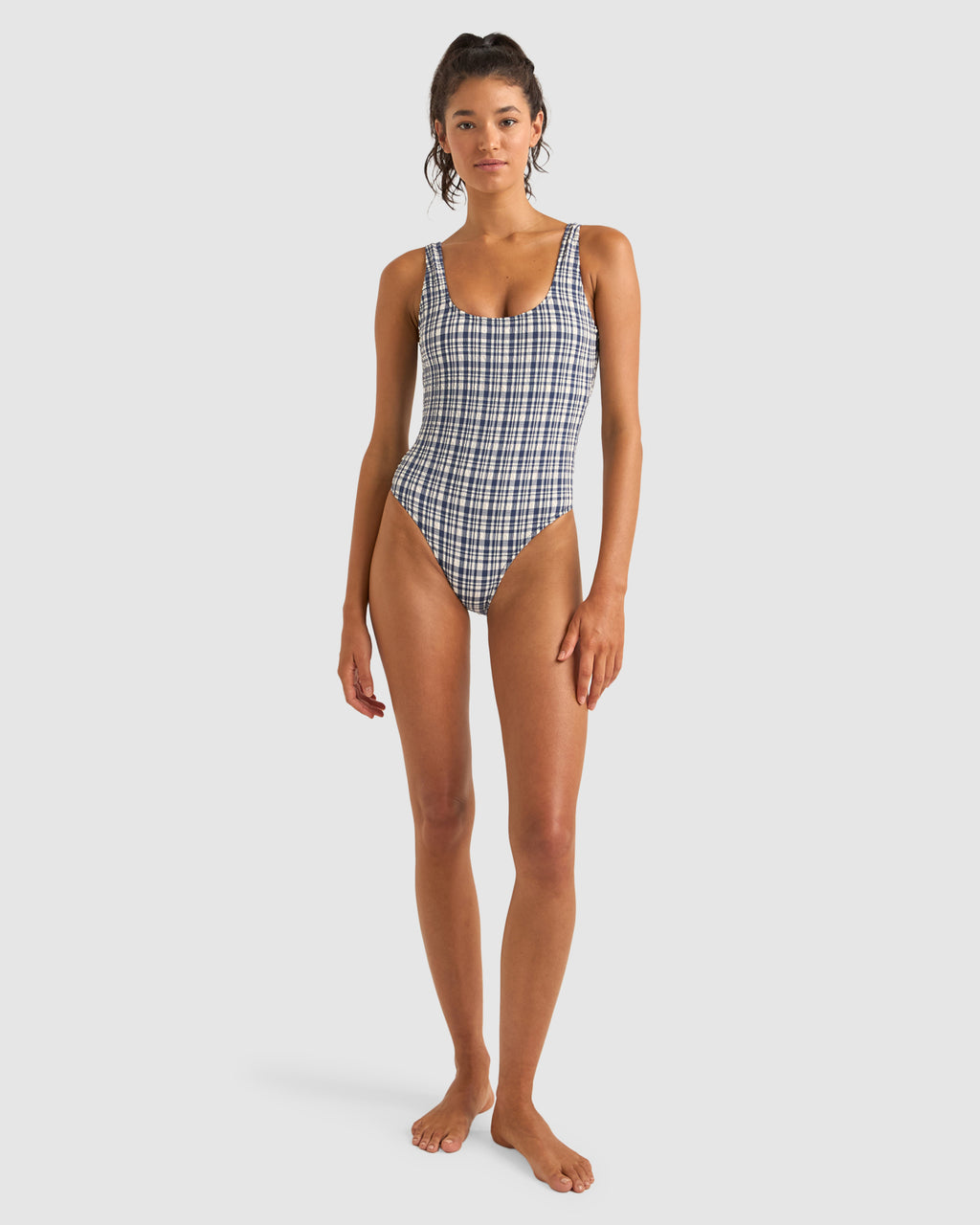 WOMENS LONDON CHECK SCOOP NECK ONE PIECE