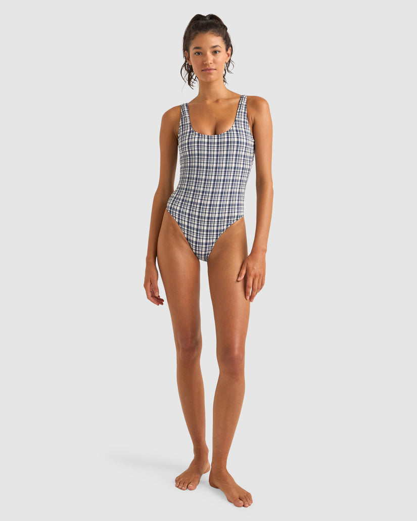WOMENS LONDON CHECK SCOOP NECK ONE PIECE