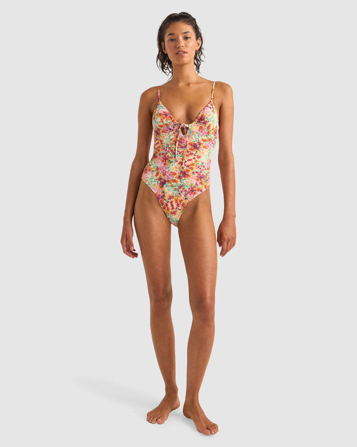 WOMENS SIERRA FLORAL TIE FRONT ONE PIECE SWIMSUIT