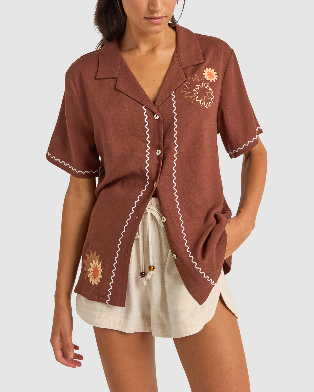 Womens Solis Embroidered Short Sleeve Shirt