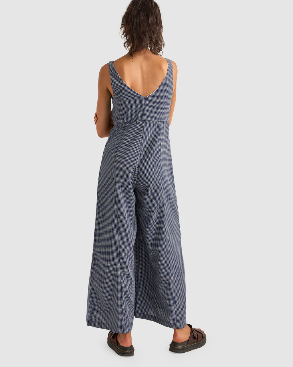 Womens Check Wide Leg Overalls
