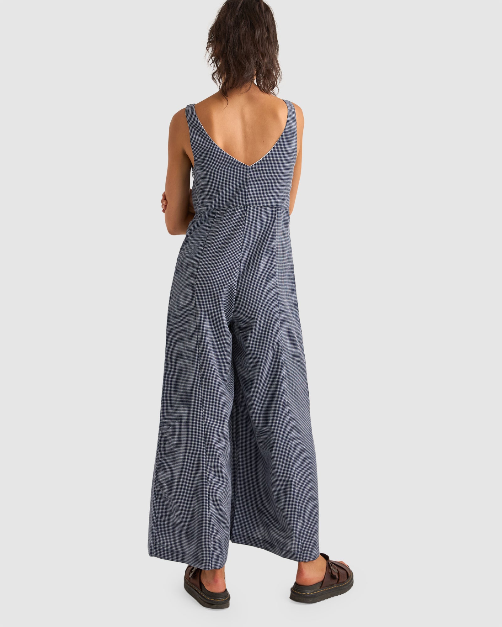 Womens Check Wide Leg Overalls