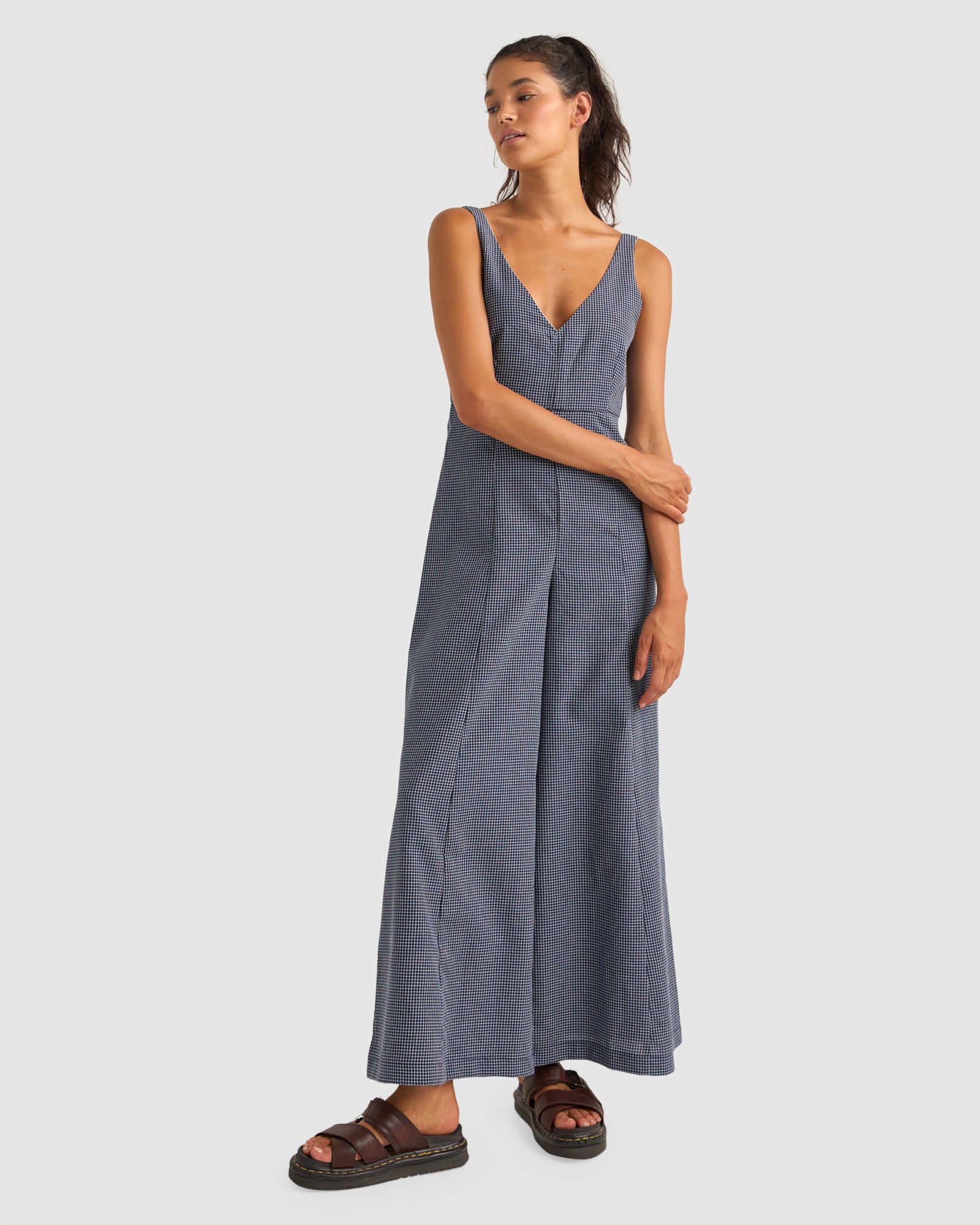 Womens Check Wide Leg Overalls