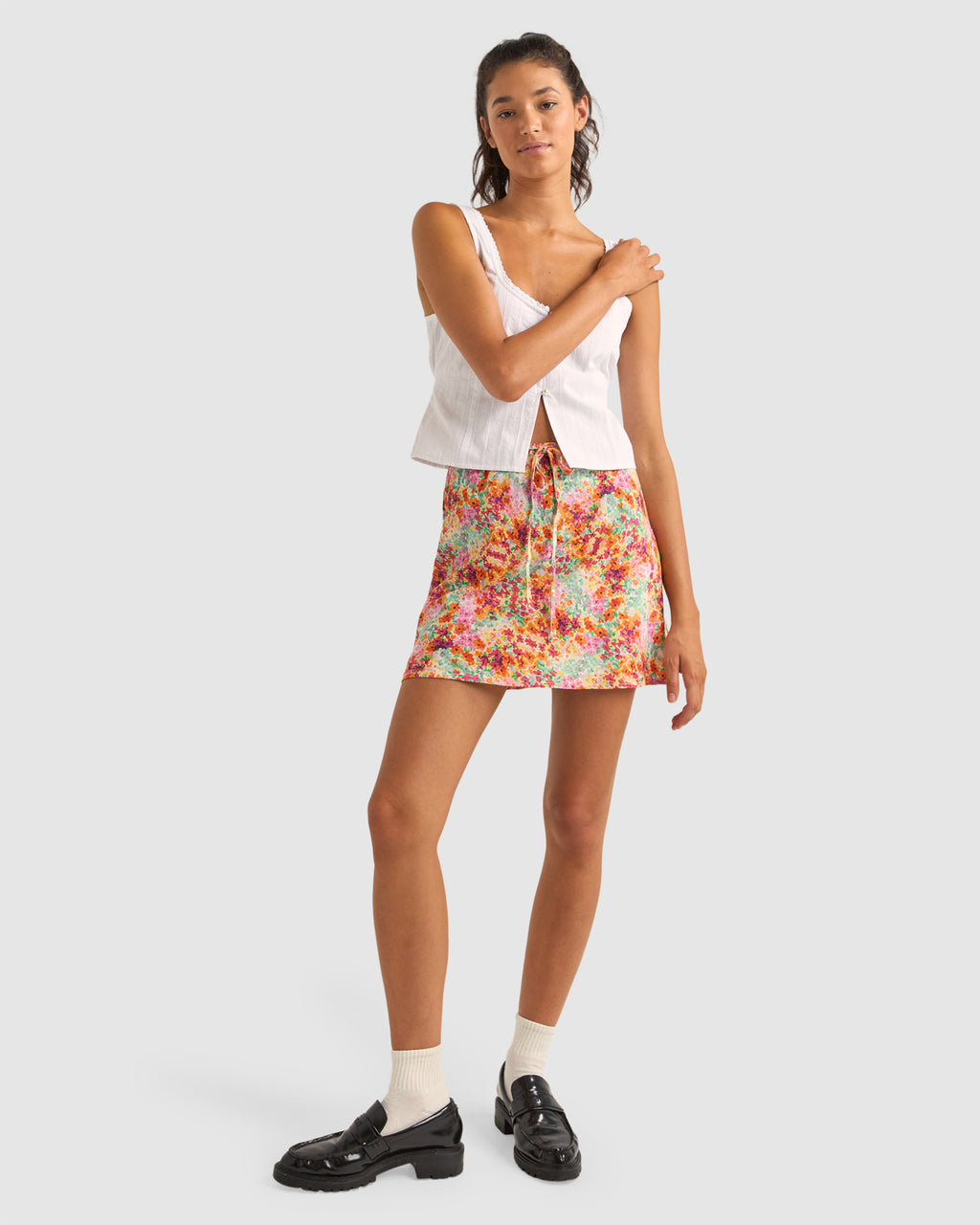 WOMENS SIERRA FLORAL BIAS CUT MINI SKIRT