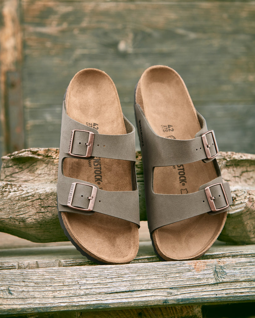 Buy Arizona Birko-Flor Stone Regular Slides by Birkenstock Surf