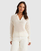 WOMENS OPEN KNIT POLO SWEATER