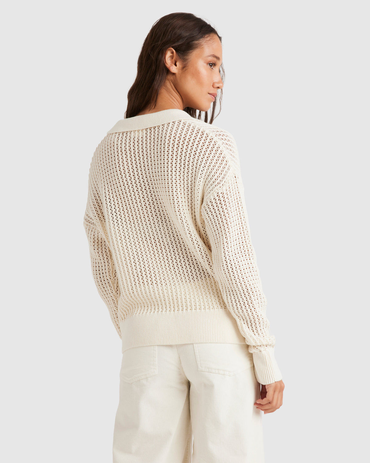 WOMENS OPEN KNIT POLO SWEATER