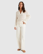 WOMENS OPEN KNIT POLO SWEATER