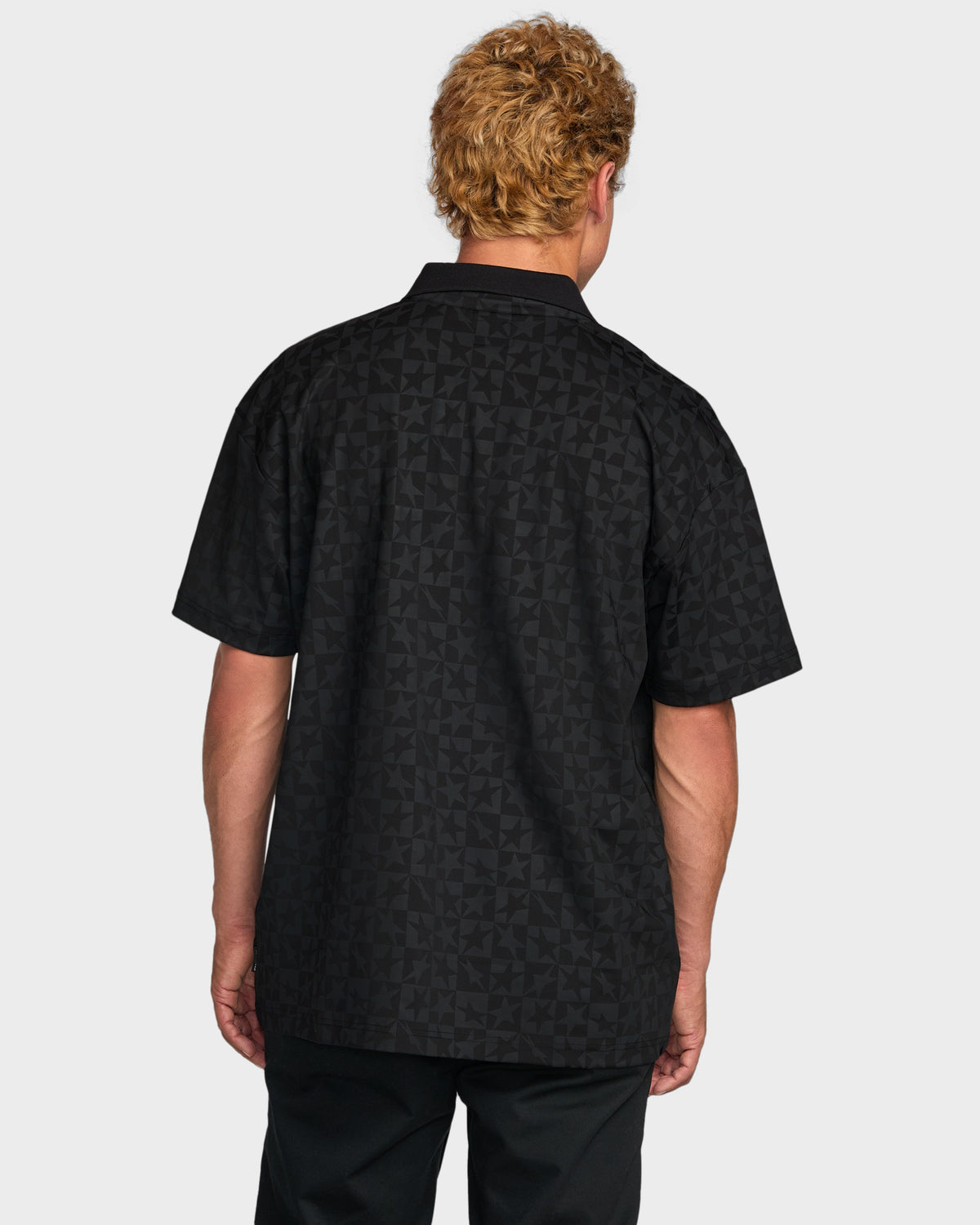 Mens Black Star Surf Short Sleeve Polo