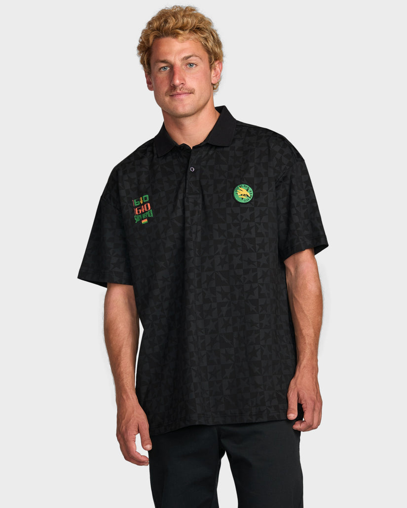 Mens Black Star Surf Short Sleeve Polo