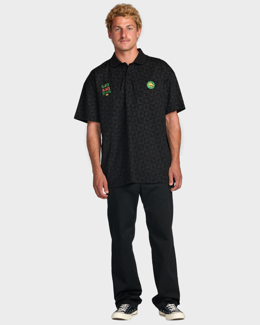 Mens Black Star Surf Short Sleeve Polo